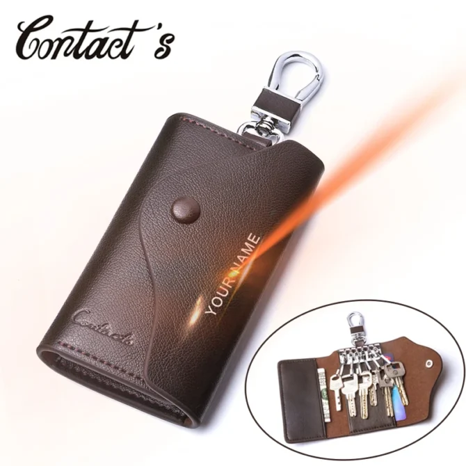 Men's Car Keys Wallets Genuine Cowhide Leather Male Key Holder Organizer Housekeeper Keychain Purse Key Ring Bag Keys Case Pouch