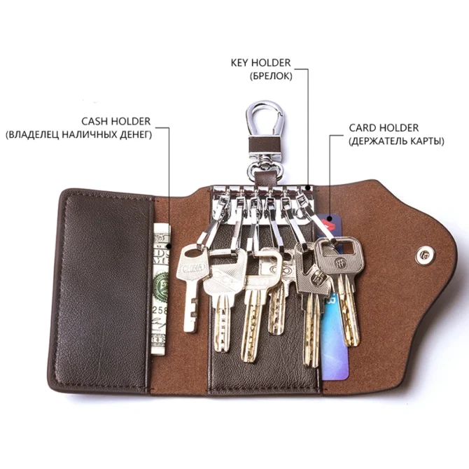 Men's Car Keys Wallets Genuine Cowhide Leather Male Key Holder Organizer Housekeeper Keychain Purse Key Ring Bag Keys Case Pouch
