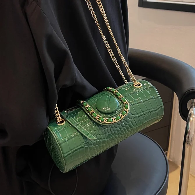 High-Grade Sense Retro Chains Shoulder Bags Women PU Leather Zipper Boston Crossbody Bag Lady Fashion Commuter Handbags