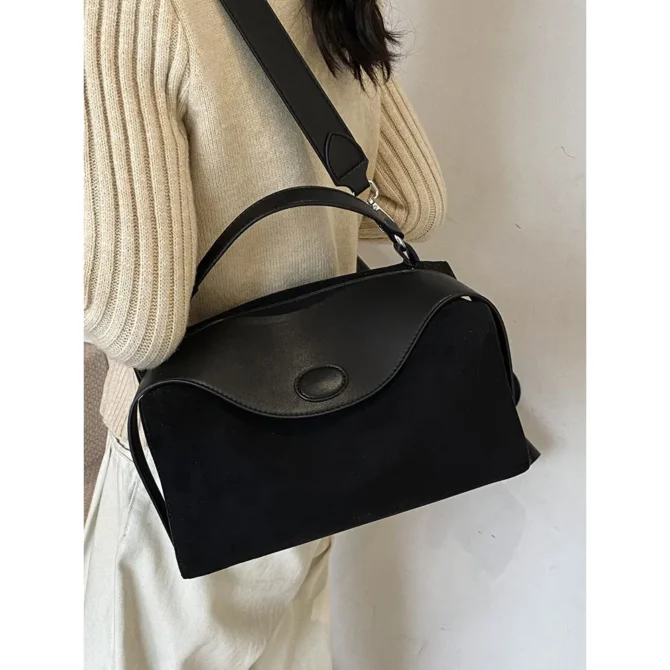 Retro Suede Pillow Bag for Women Solid Soft Frosted Leather Boston Pack Large Capacity Female Commuter Shoulder Bags 2025 New