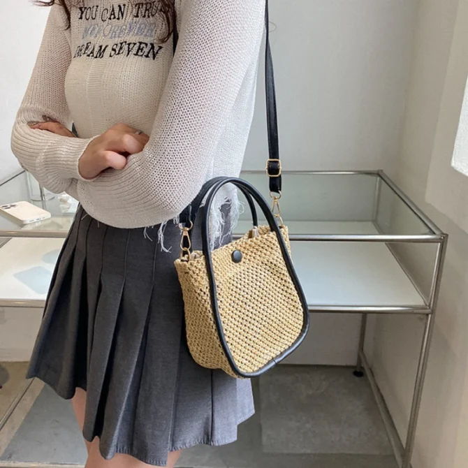 Hand-held Woven Bag Fashionable Cross-body Small Bag Simple and Popular Women's Shoulder Mobile Phone Bag Соломенная Сумка