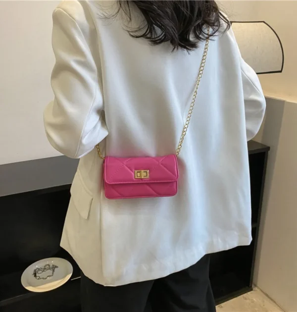Metal Pure Color Small Square Bag Casual Chain PU Chain Handbags Crossbody Bag