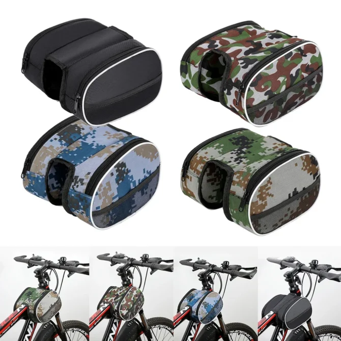 Saddle Bag Front Beam Bag Mountain Bike Storage Case Waterproof Black/Camo Polyester Material Storage Bag Storage Holder