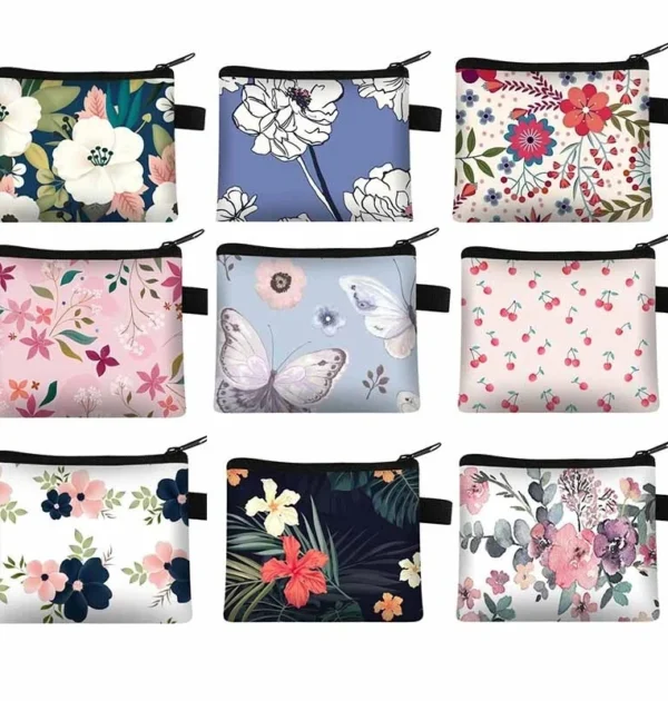 Floral Coin Purse Ladies Portable Card Bag Coin Key Storage Bag Coin Coin Money Bag Card Bag Small Square Bag Portfel Wallet F1