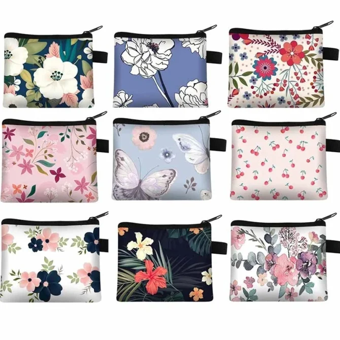 Floral Coin Purse Ladies Portable Card Bag Coin Key Storage Bag Coin Coin Money Bag Card Bag Small Square Bag Portfel Wallet F1