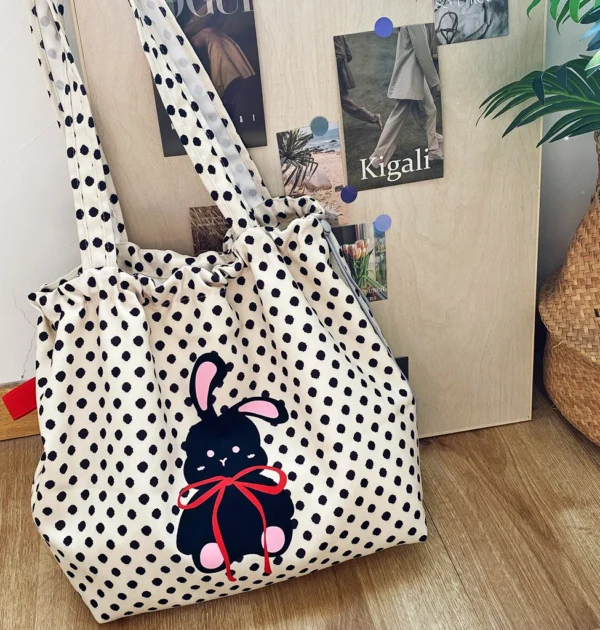 Cute Rabbit Large Capacity Single Shoulder Bag Fresh Polyester Fiber Lining College Style Tote Bag Soft Material For Students