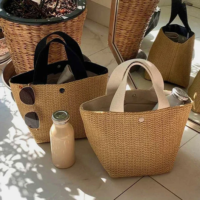 Beach Elegant Ladies Straw Woven Handbag Women Holiday Beach Casual Tote Top-Handle Bags Fashion Retro Shoulder Bags