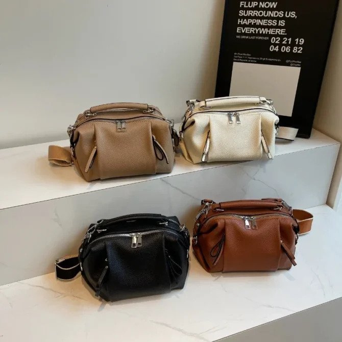 High Quality Female Top Handle Messenger Bags Luxury Women Tote Handbags PU Genuine Leather Ladies Boston Shoulder Bags