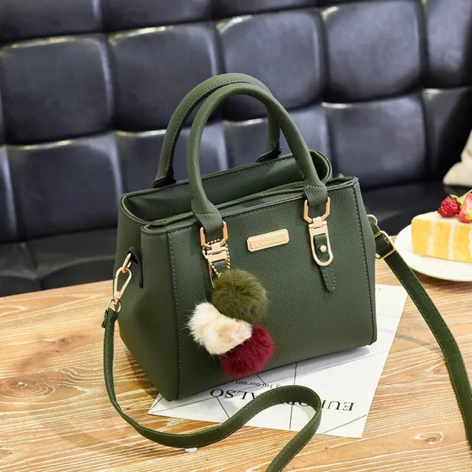 2025 New Street-Style PU Boston Bag | 8-Color Women's Crossbody Bag | Double-Layer Pompom Shoulder Purse
