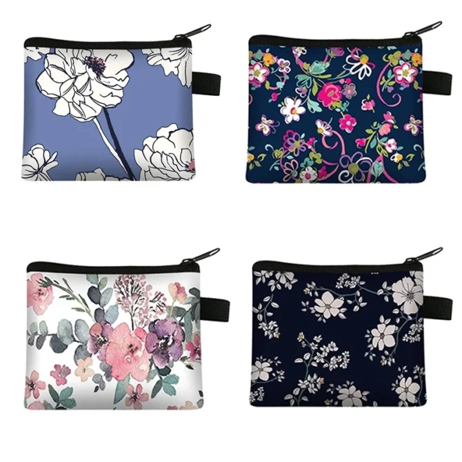 Floral Coin Purse Ladies Portable Card Bag Coin Key Storage Bag Coin Coin Money Bag Card Bag Small Square Bag Portfel Wallet F1