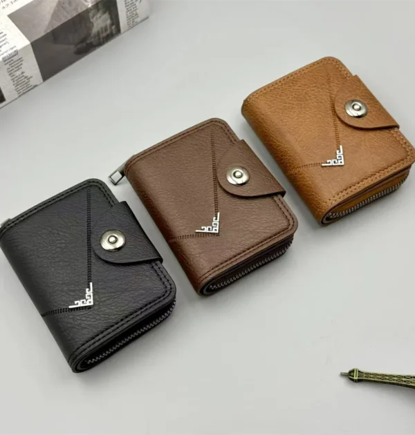 Multi-Slot Card Holder Vintage Small Wallet Women Men Business Bank Credit Card Bag Male Coin Pouch Solid Leather Zipper Wallet