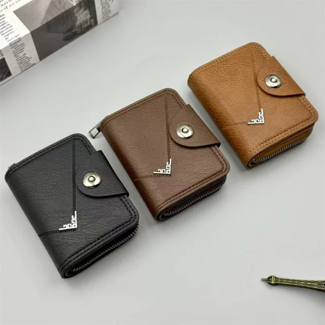 Multi-Slot Card Holder Vintage Small Wallet Women Men Business Bank Credit Card Bag Male Coin Pouch Solid Leather Zipper Wallet
