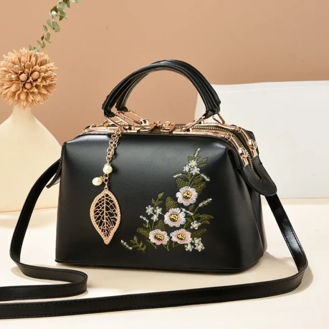 PU Leather Crossbody Bags Zipper New Fashion Embroidery Shoulder Bag for Women Thread Boston Pillow Bags Purse and Handbags
