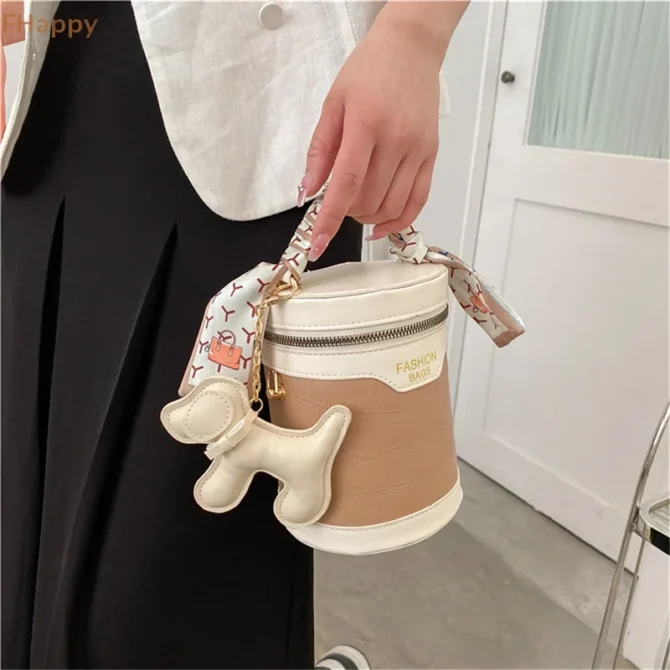 2024 New PU Leather Bucket Bag Women's Designer Handbag Cylinder Shoulder Bag