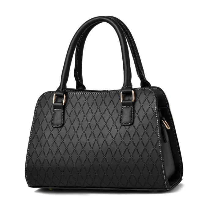 2025 Two-Tone Embossed Boston Bag Women, Geometric PU Leather Tote with Detachable Strap & Multi-Compartments