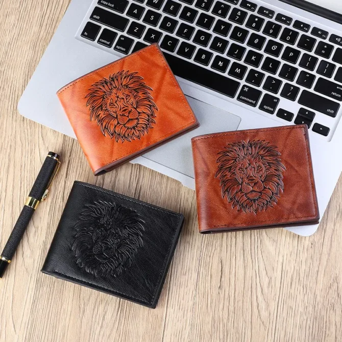 Wallet Men's Personalized Three-Fold 3D Embossed Wallet Multi-Card Credit Card Holder Zipper Coin Short Wallet Men