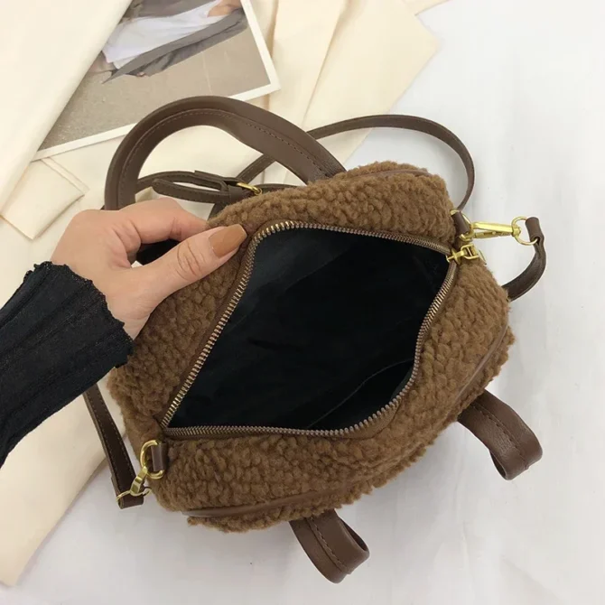 Fashion Green Lamb Wool Handbag Women's Bag 2024 New Small Plush Crossbody Bag Female Winter Clutches Designer Lady Hand Bags