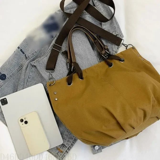 D46D Women Large Capacity Shoulder Bag Top Handle Bag Student Canvas Crossbody Bag Shopping Bag Japanese Styles Messenger Bag