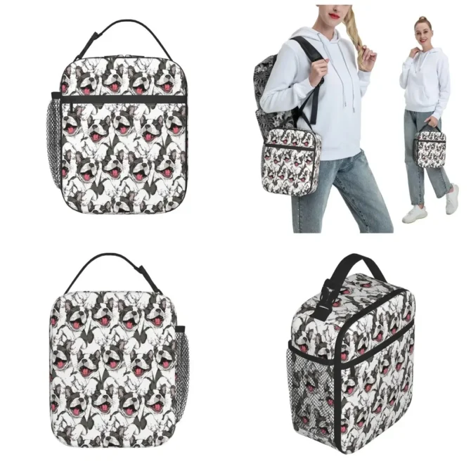 Smiling Funny Boston Terrier Merch Insulated Lunch Bags For Work Dog Adorable Boxes