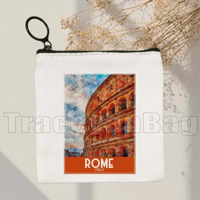 London Pisa Kyiv Rome Santorini Athens Berlin Boston Dubai Dublin Florence Watercolor Painting Coin Purse Key Case Bag Wallet