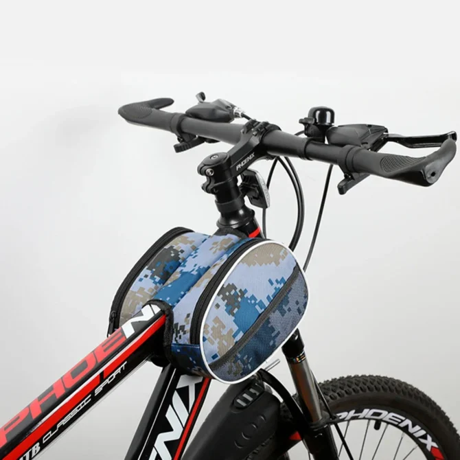 Saddle Bag Front Beam Bag Mountain Bike Storage Case Waterproof Black/Camo Polyester Material Storage Bag Storage Holder