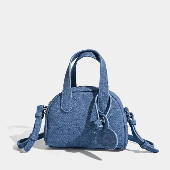 Retro imitation denim women's handbag, small Boston bag, trendy designer women's shoulder crossbody bag