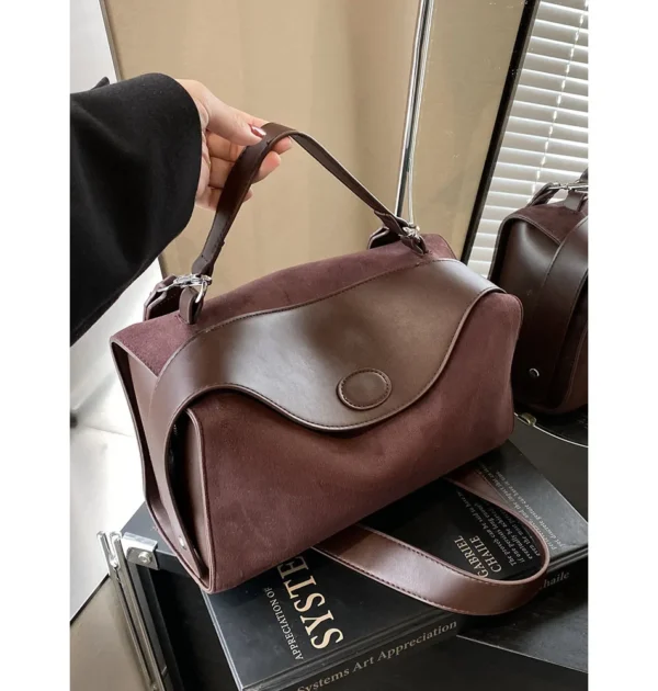 Retro Suede Pillow Bag for Women Solid Soft Frosted Leather Boston Pack Large Capacity Female Commuter Shoulder Bags 2025 New