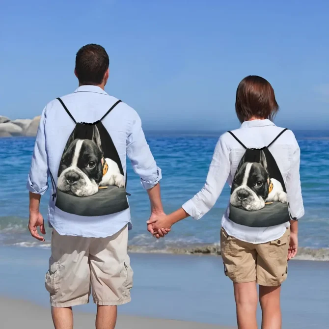 Black Boston Terrier Backpacks Fashion Portable Drawstring Bags Sundries Bag Book Bags For Travel School