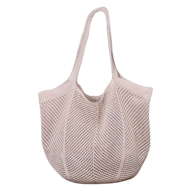 Women Summer Beach Bag Solid Color Aesthetic Shoulder Bag Large Capacity Knitting Shopping Handbag Ladies Daily Handbag