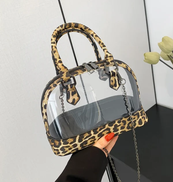 Brand Shell Handbag Bag For Women Vintage Khaki Leopard Leather Shoulder Bag Female Waterproof Transparent PVC Crossbody Bags