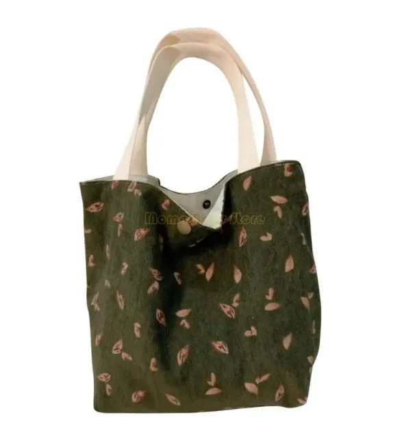 X90D Small Corduroy Tote Bags with Handles for Women Girls Flower Print Summer Beach Bag Casual Handbag Shopper Purses