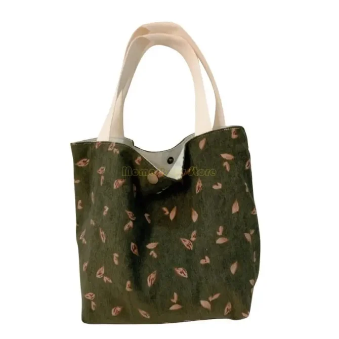 X90D Small Corduroy Tote Bags with Handles for Women Girls Flower Print Summer Beach Bag Casual Handbag Shopper Purses