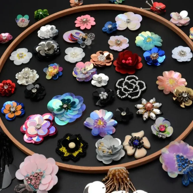Handmade Flower Colored Sequin Beads Flower Cloth Sticker Small DIY Clothing Accessories Shoes Bag Decoration Patch Hand Sewn