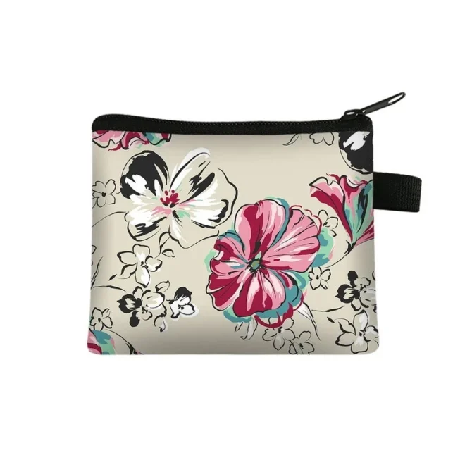 Floral Coin Purse Ladies Portable Card Bag Coin Key Storage Bag Coin Coin Money Bag Card Bag Small Square Bag Portfel Wallet F1