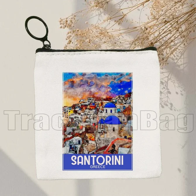 London Pisa Kyiv Rome Santorini Athens Berlin Boston Dubai Dublin Florence Watercolor Painting Coin Purse Key Case Bag Wallet