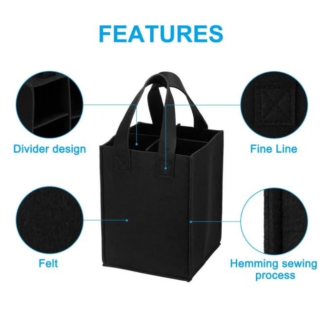 4 Bottle Wine Carrier Wine Gift Bags Divider Felt Wine Storage Tote Bags Reusable Grocery Bags Handles