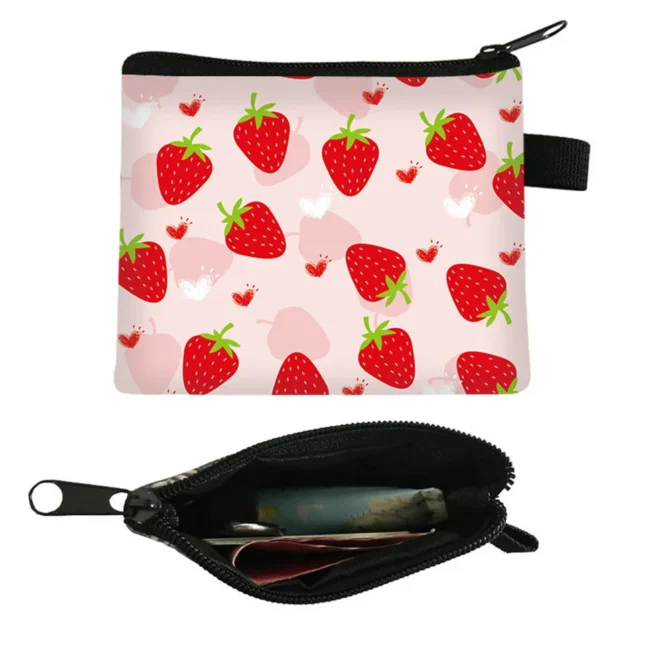 Fruit Print Coin Purse Card Holder Women Zipper Small Wallet Clutch Coin Money Bag Business Credit Card Bag Lipstick Bag Pouch