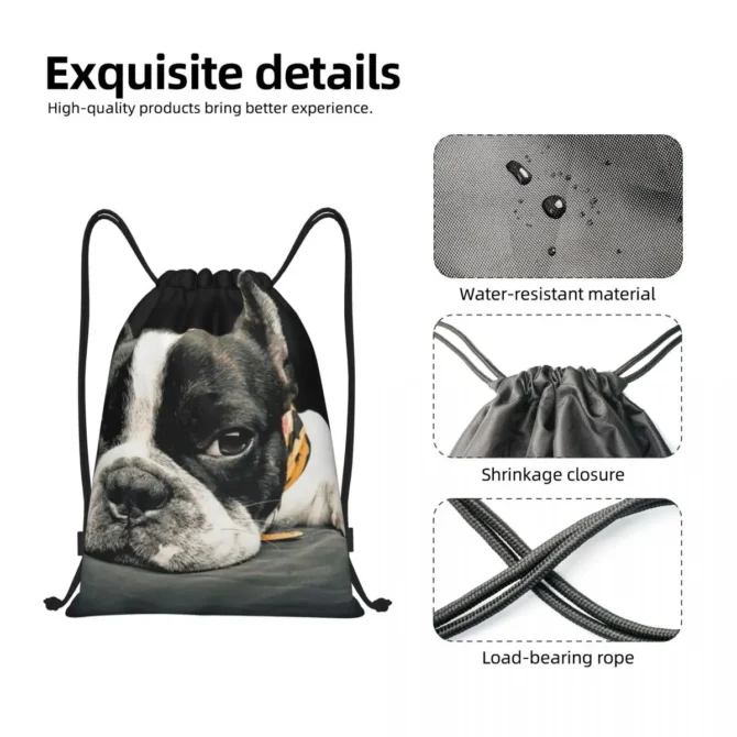 Black Boston Terrier Backpacks Fashion Portable Drawstring Bags Sundries Bag Book Bags For Travel School