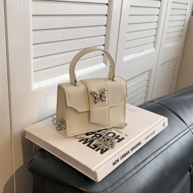 Fashion Ladies Crossbody Bag French Chain Girl Small Square Bag Retro Casual Women's Bag Metallic Decoration PU