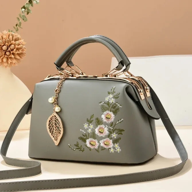 PU Leather Crossbody Bags Zipper New Fashion Embroidery Shoulder Bag for Women Thread Boston Pillow Bags Purse and Handbags