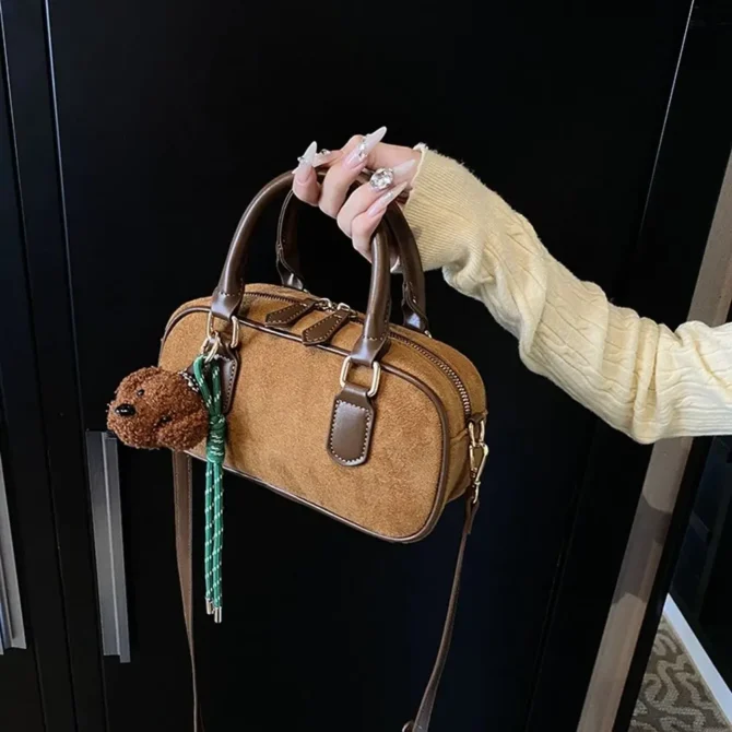 Elegant PU Leather PU Bowling Bag Solid Color Handbag Boston Bag Large Capacity Korean Style Shoulder Bag Outdoor
