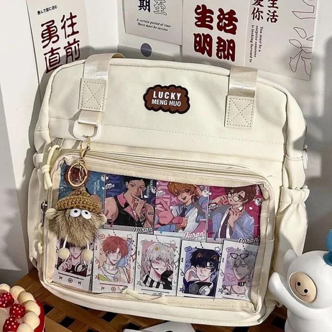 HAEX Harajuku Women Ita Bags Fashion DIY Anime Badge E Girl Backpacks Casual Nylon Large Capacity Commute Mochilas Para Mujer
