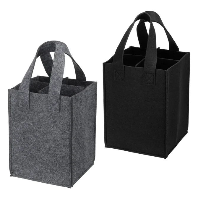4 Bottle Wine Carrier Wine Gift Bags Divider Felt Wine Storage Tote Bags Reusable Grocery Bags Handles