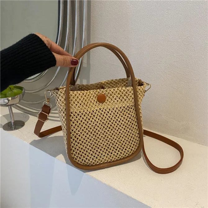 Hand-held Woven Bag Fashionable Cross-body Small Bag Simple and Popular Women's Shoulder Mobile Phone Bag Соломенная Сумка
