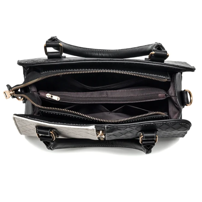 2025 Two-Tone Embossed Boston Bag Women, Geometric PU Leather Tote with Detachable Strap & Multi-Compartments