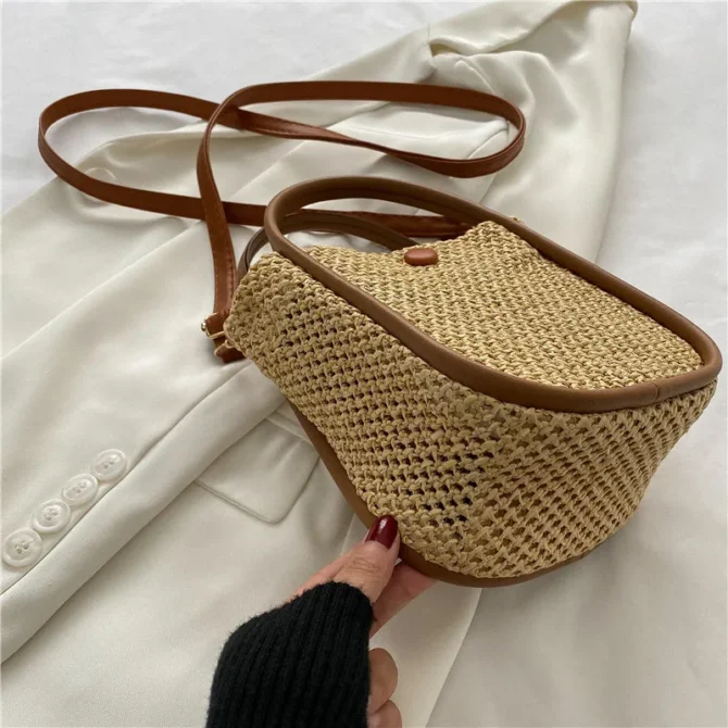 Hand-held Woven Bag Fashionable Cross-body Small Bag Simple and Popular Women's Shoulder Mobile Phone Bag Соломенная Сумка