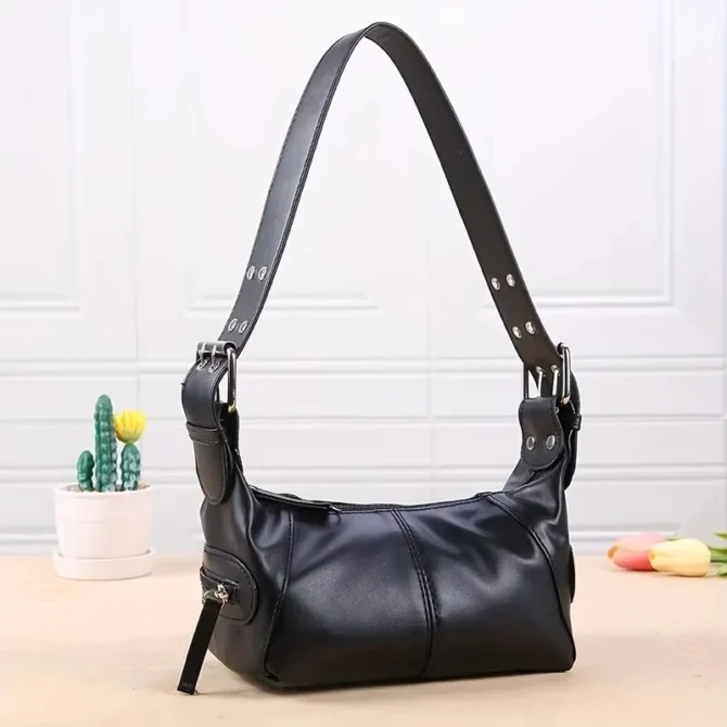Underarm Bag Women's Bag Cool Drag Style Single Shoulder Underarm Stick Bag Niche Design Leather Zipper Single Shoulder Handbag