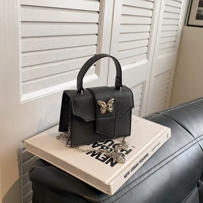 Fashion Ladies Crossbody Bag French Chain Girl Small Square Bag Retro Casual Women's Bag Metallic Decoration PU