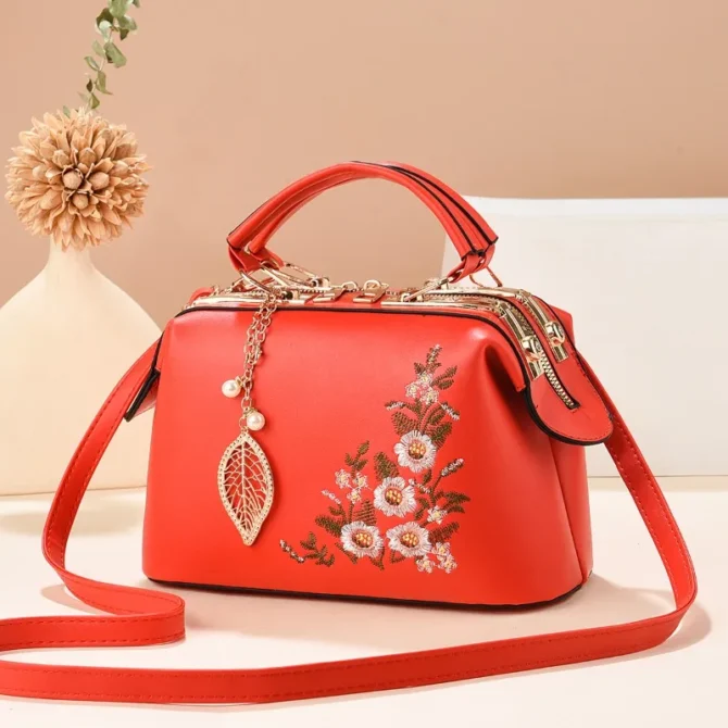 PU Leather Crossbody Bags Zipper New Fashion Embroidery Shoulder Bag for Women Thread Boston Pillow Bags Purse and Handbags