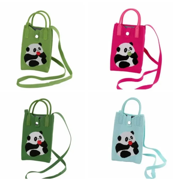 Casual Creative Mini Knit Handbag Cartoon Panda Huahua Phone Bag Foldable Large Capacity Knot Wrist Bag Shopping
